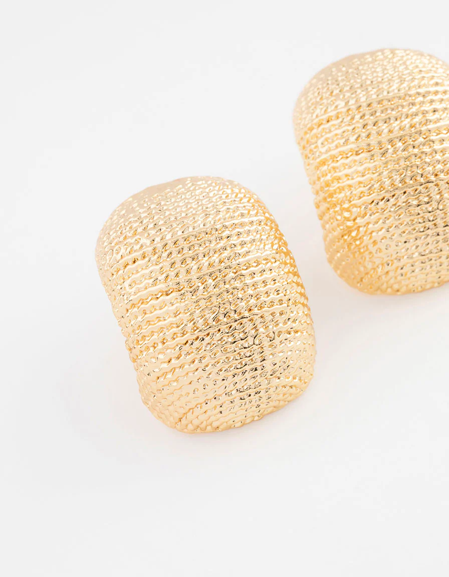 Gold Plated Textured Bold Stud Earrings - Image 2