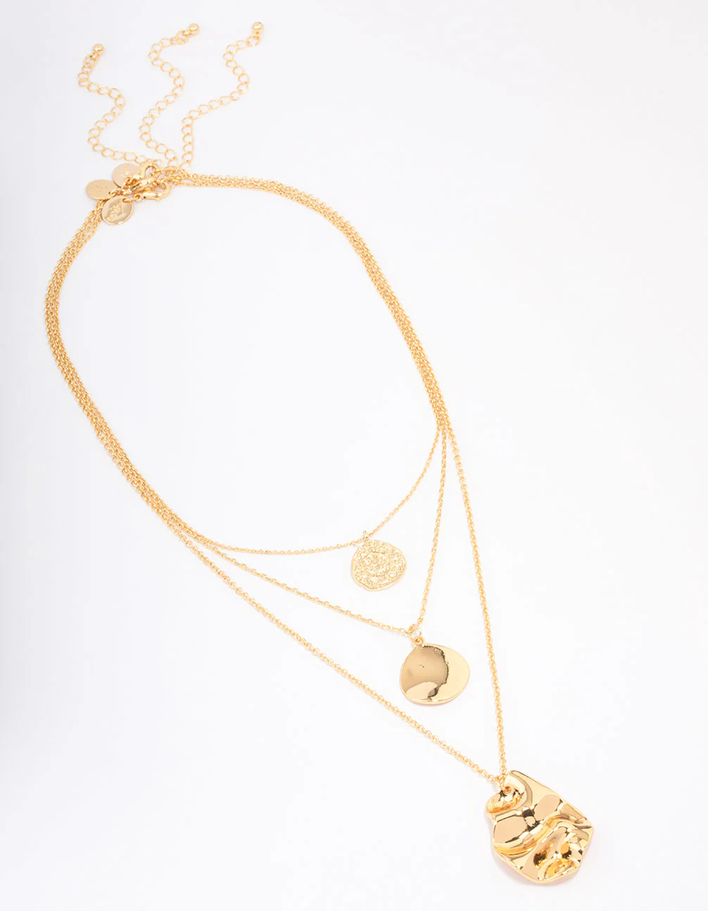Gold Plated Trio Layered Molten Disc Necklace - Image 2