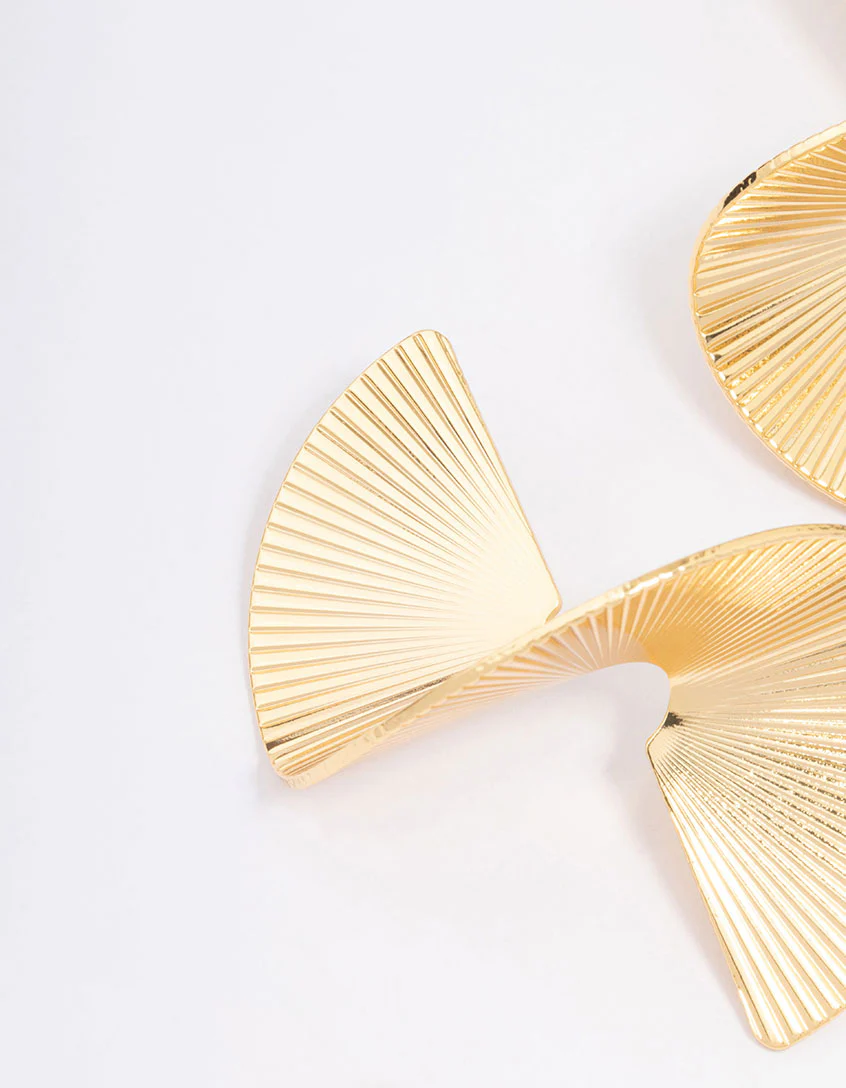 Gold Plated Twisted Fan Statement Stud Earrings - Image 2