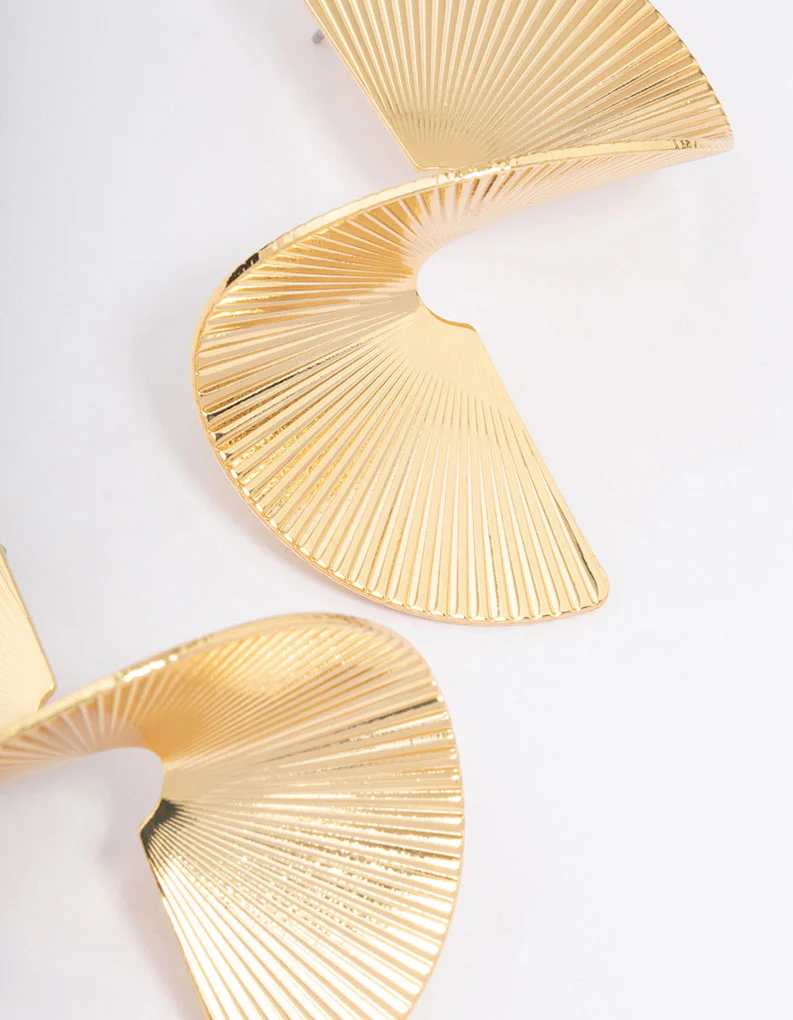 Gold Plated Twisted Fan Statement Stud Earrings - Image 3