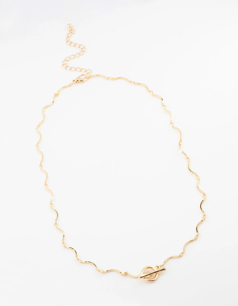 Gold Plated Wavy FOB Chain Necklace - Image 2