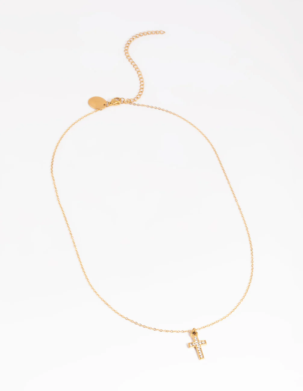 Waterproof Gold Plated Stainless Steel Cubic Zirconia Cross Necklace - Image 4