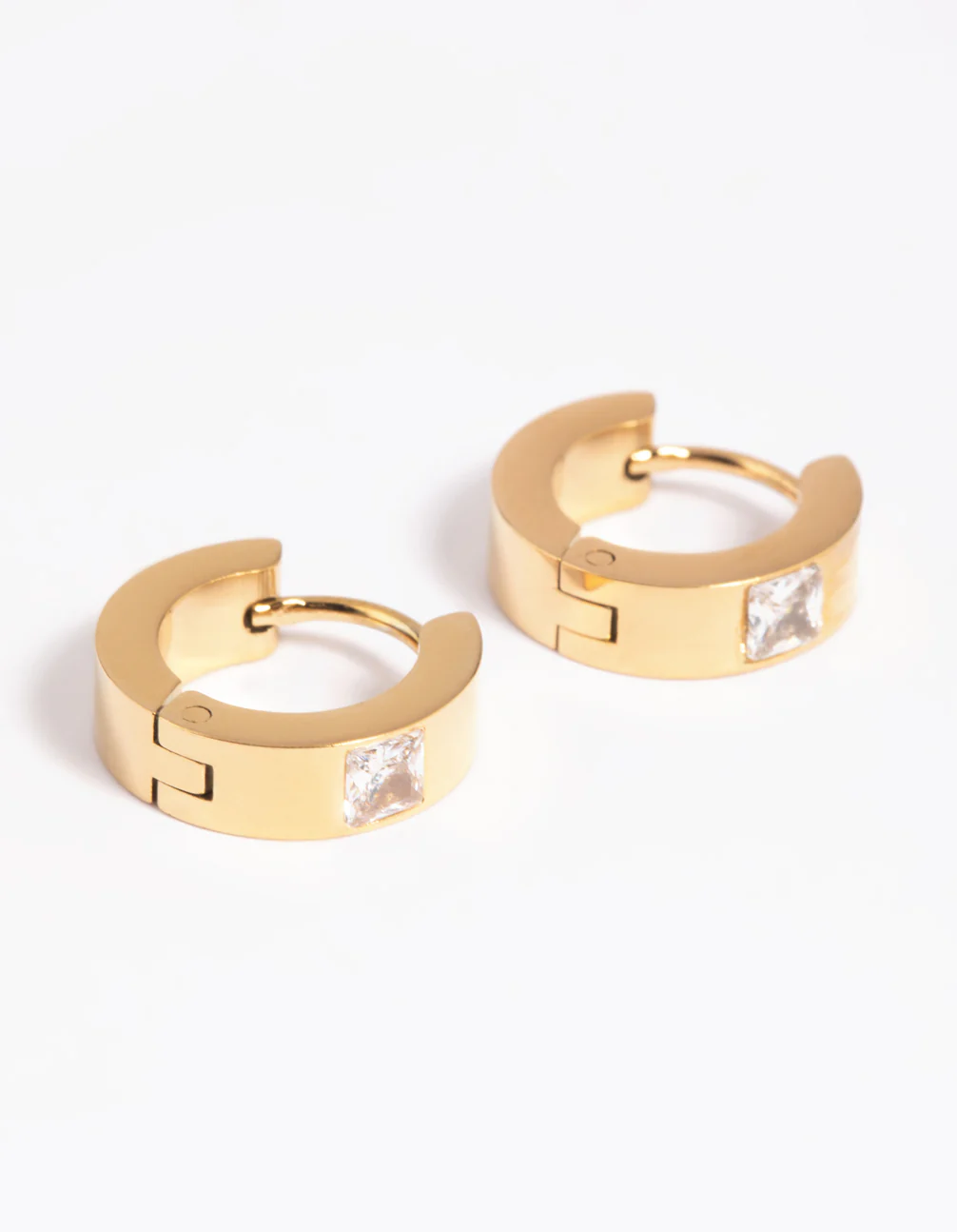 Waterproof Gold Plated Stainless Steel Cubic Zirconia Huggie Hoop Earrings - Image 4