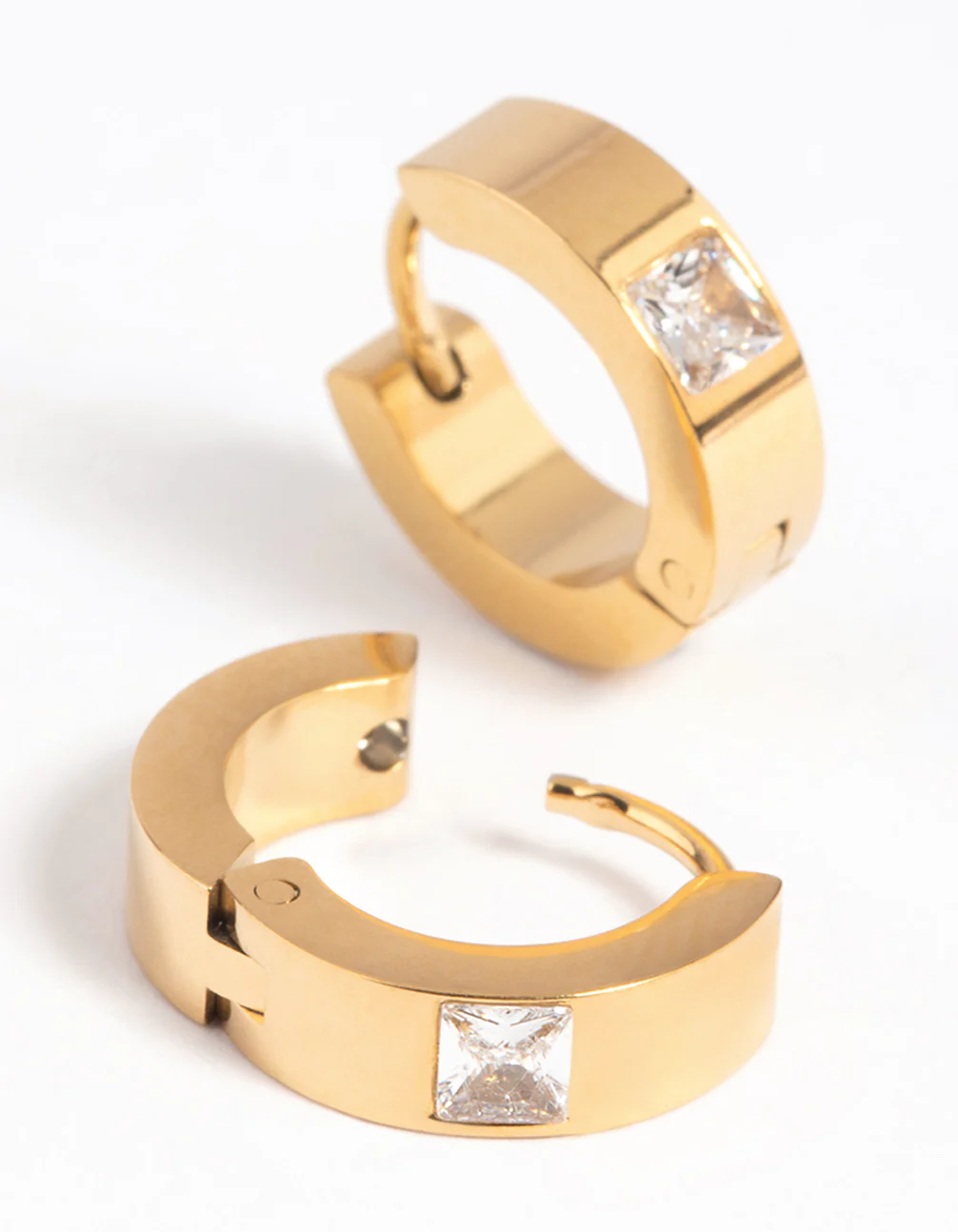 Waterproof Gold Plated Stainless Steel Cubic Zirconia Huggie Hoop Earrings - Image 5