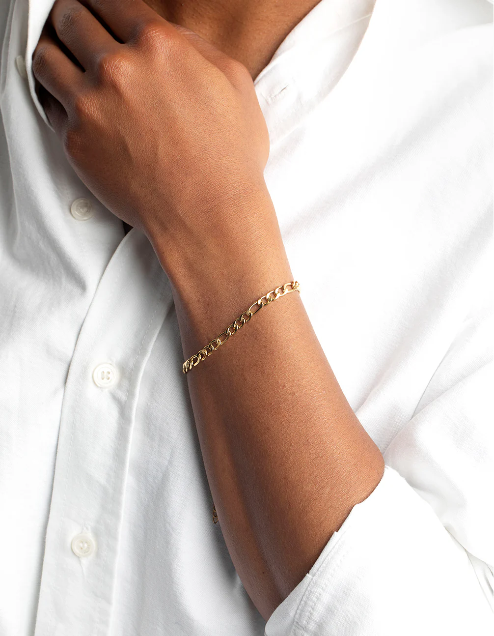 Waterproof Gold Plated Stainless Steel Figaro Bracelet - Image 2
