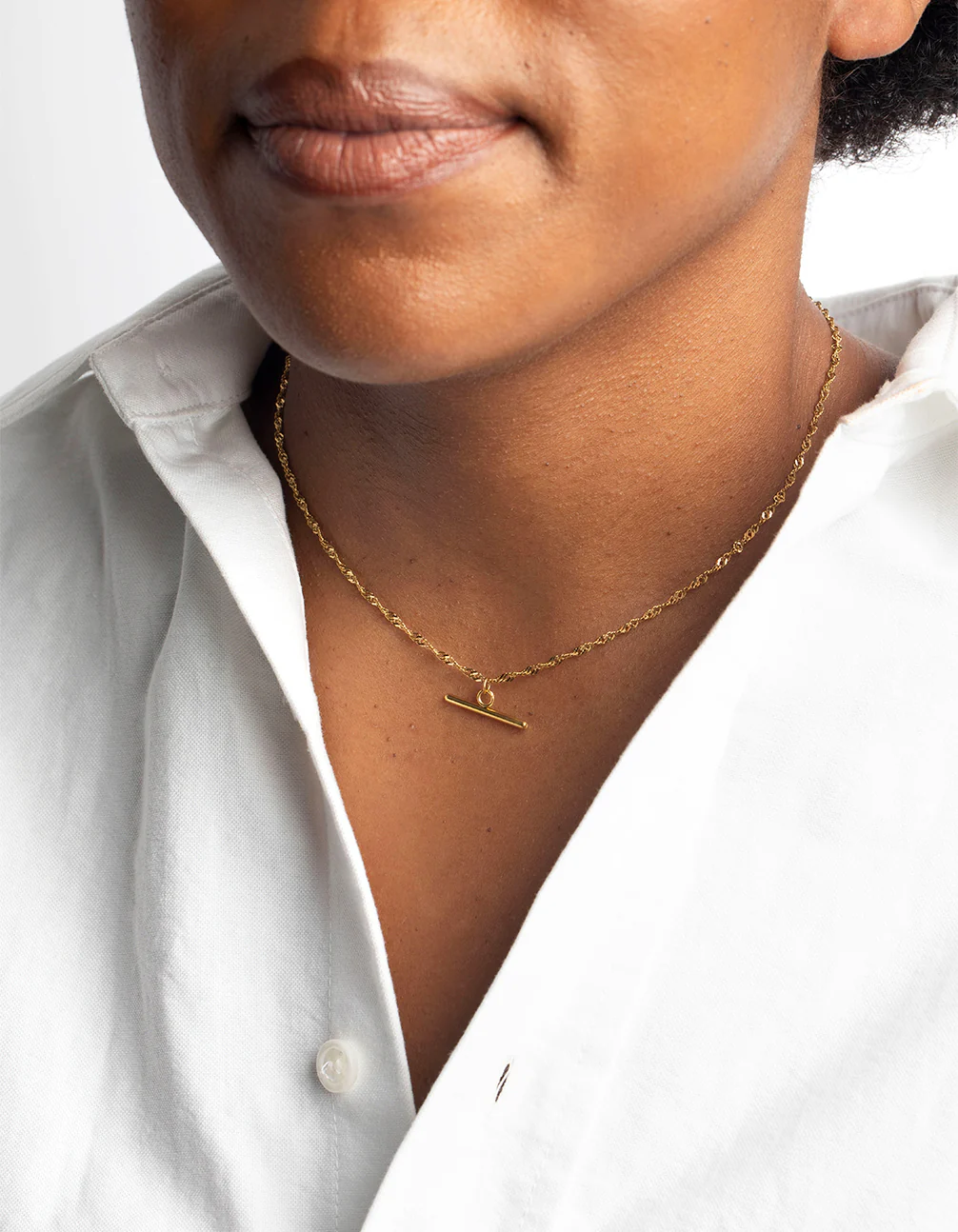 Waterproof Gold Plated Stainless Steel Fob Necklace - Image 2