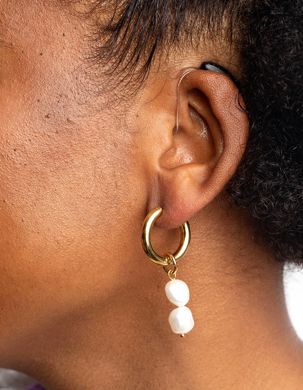 Gold Plated Surgical Steel Drop Earrings with Freshwater Pearls - Image 4