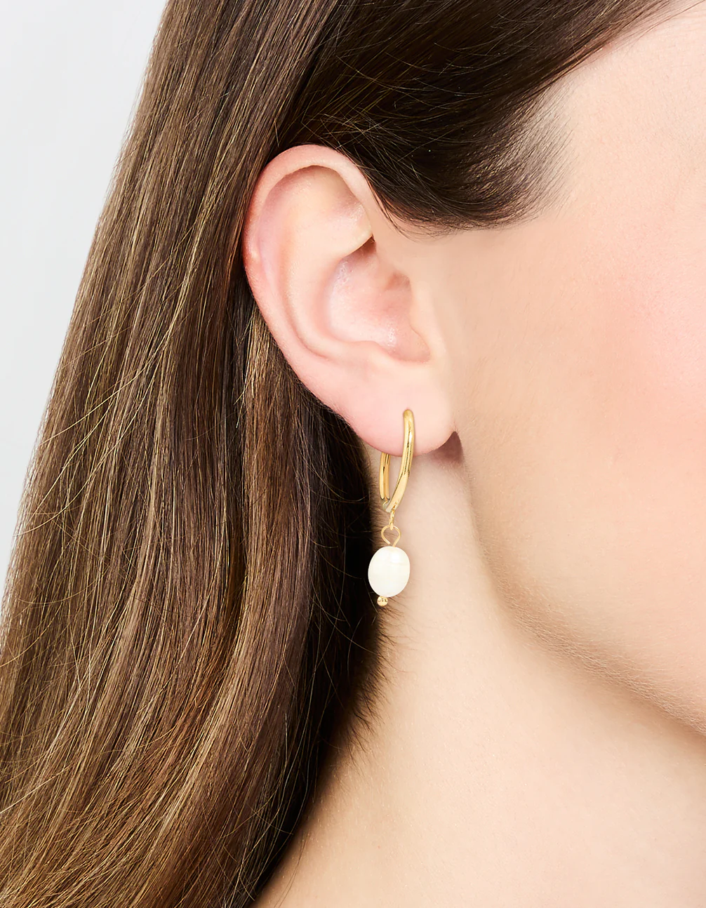 Waterproof Gold Plated Stainless Steel Freshwater Pearl Thin Huggie Hoop Earrings - Image 2