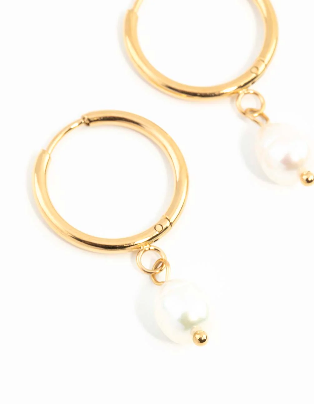 Waterproof Gold Plated Stainless Steel Freshwater Pearl Thin Huggie Hoop Earrings - Image 4