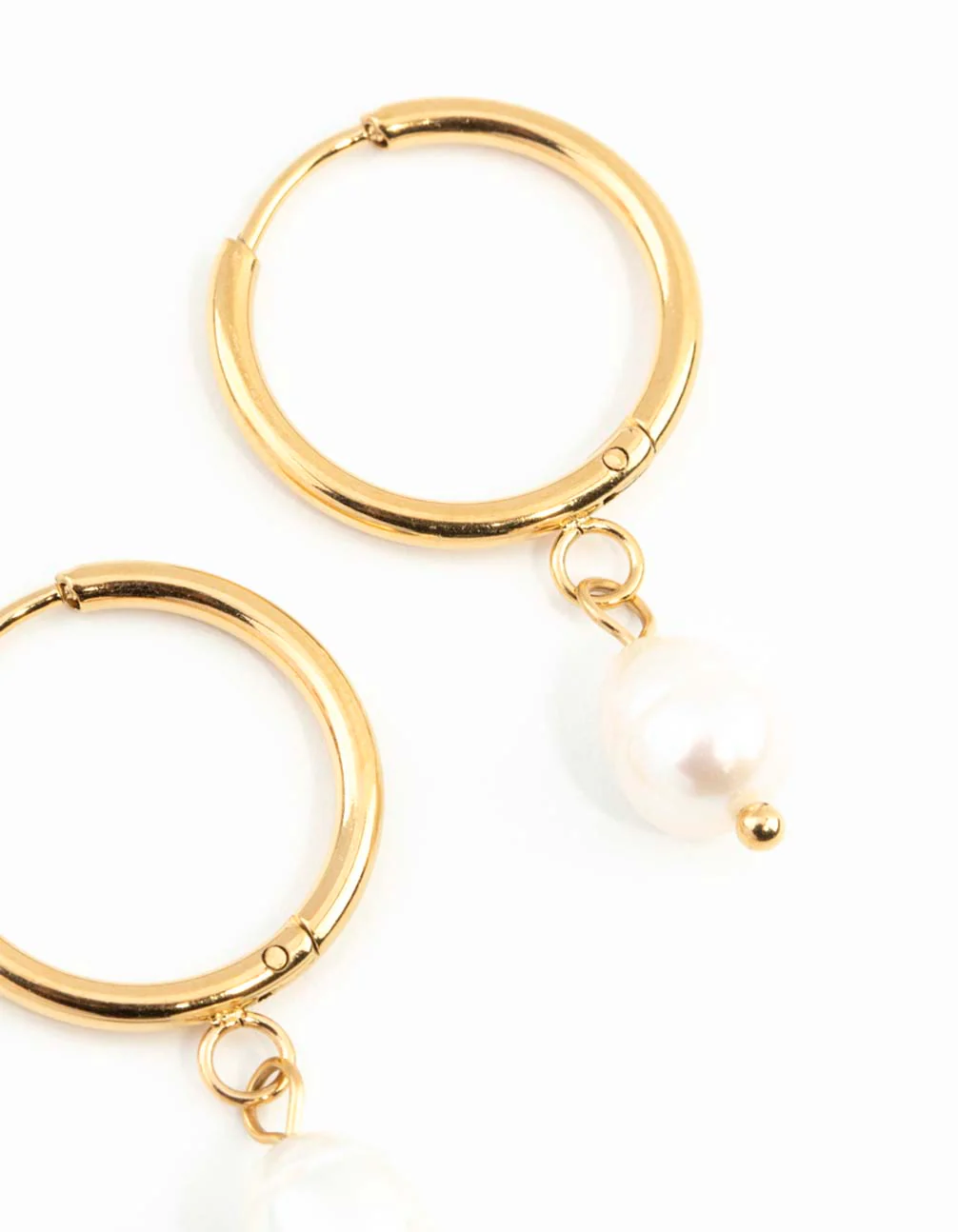 Waterproof Gold Plated Stainless Steel Freshwater Pearl Thin Huggie Hoop Earrings - Image 5