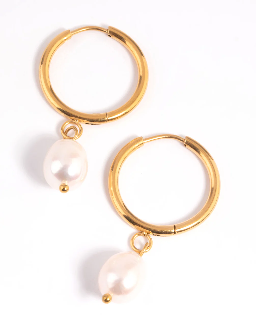 Waterproof Gold Plated Stainless Steel Freshwater Pearl Thin Huggie Hoop Earrings - Image 6