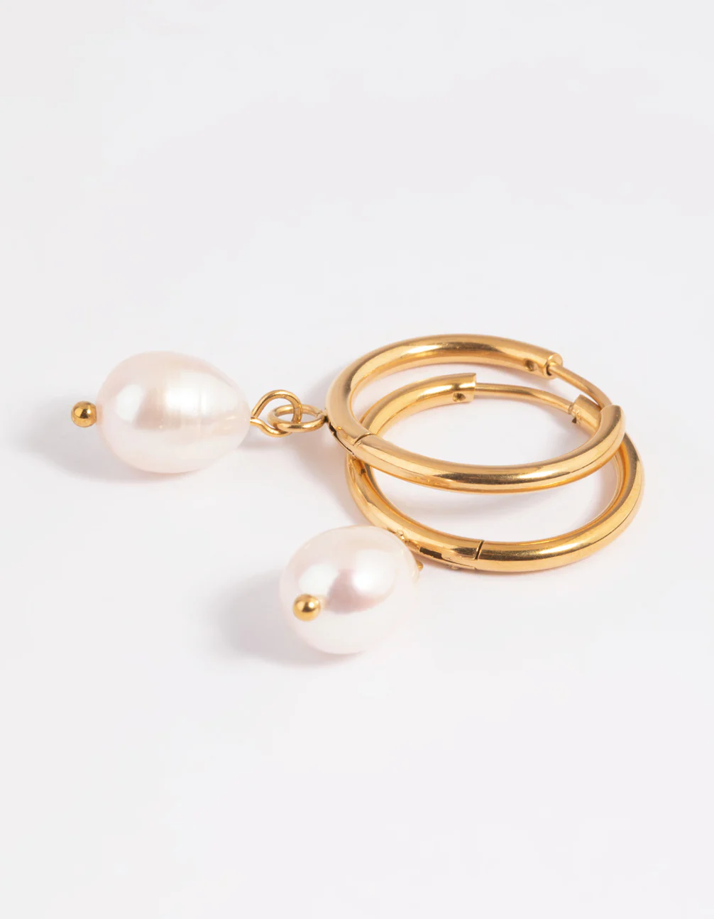 Waterproof Gold Plated Stainless Steel Freshwater Pearl Thin Huggie Hoop Earrings - Image 8