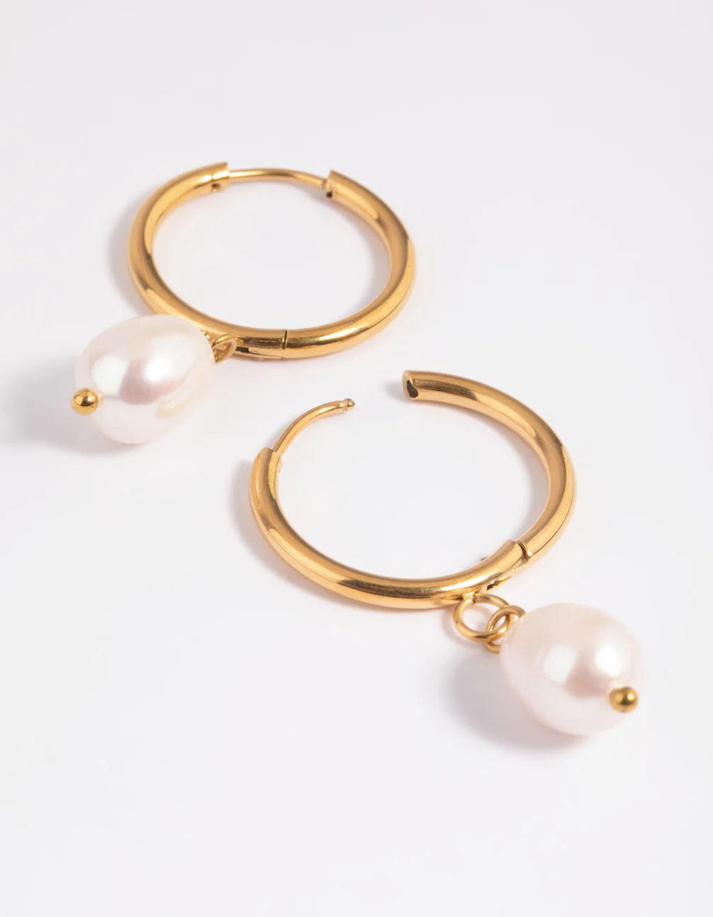 Waterproof Gold Plated Stainless Steel Freshwater Pearl Thin Huggie Hoop Earrings - Image 9