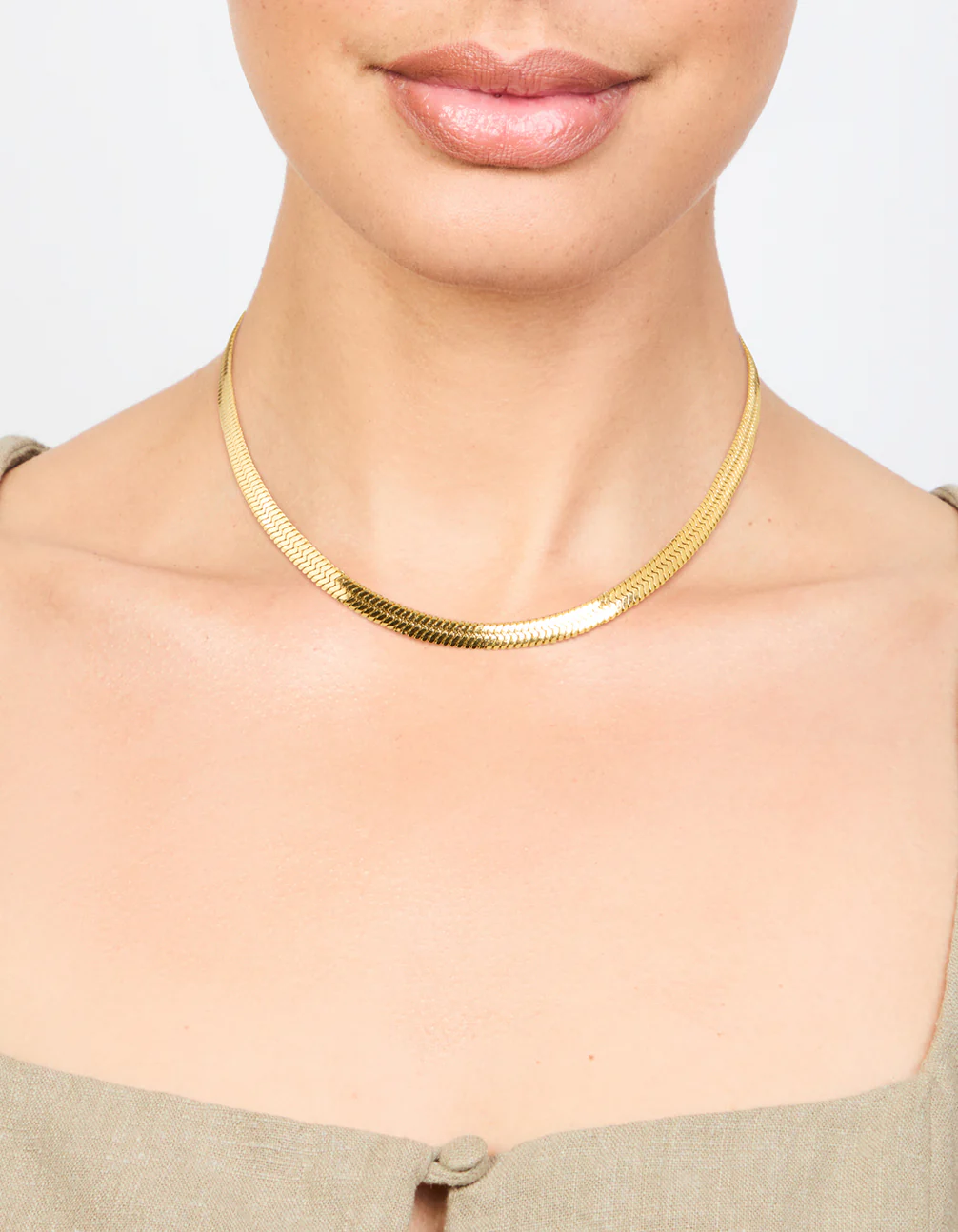 Waterproof Gold Plated Stainless Steel Herringbone Necklace - Image 2