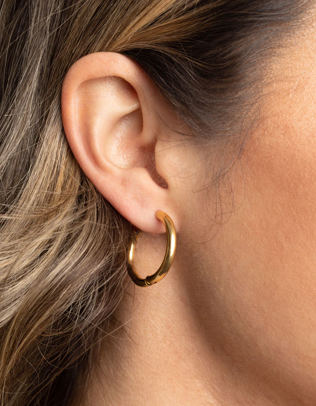 Waterproof Gold Plated Stainless Steel Classic Huggie Hoop Earrings - Image 2