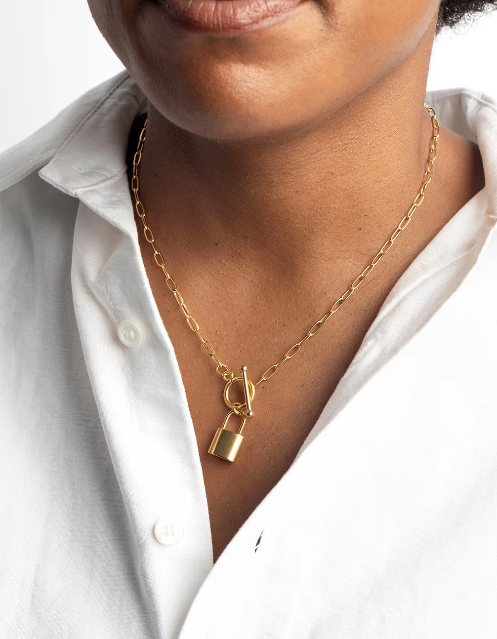Waterproof Gold Plated Stainless Steel Padlock Fob Necklace - Image 2