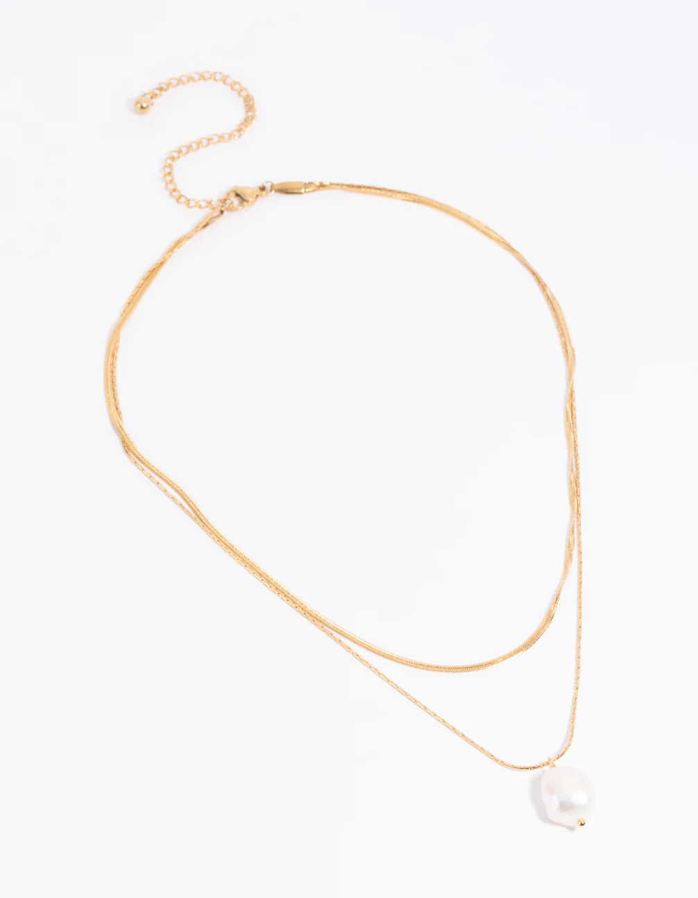 Waterproof Gold Plated Stainless Steel Snake Chain & Freshwater Pearl Layered Necklace - Image 4