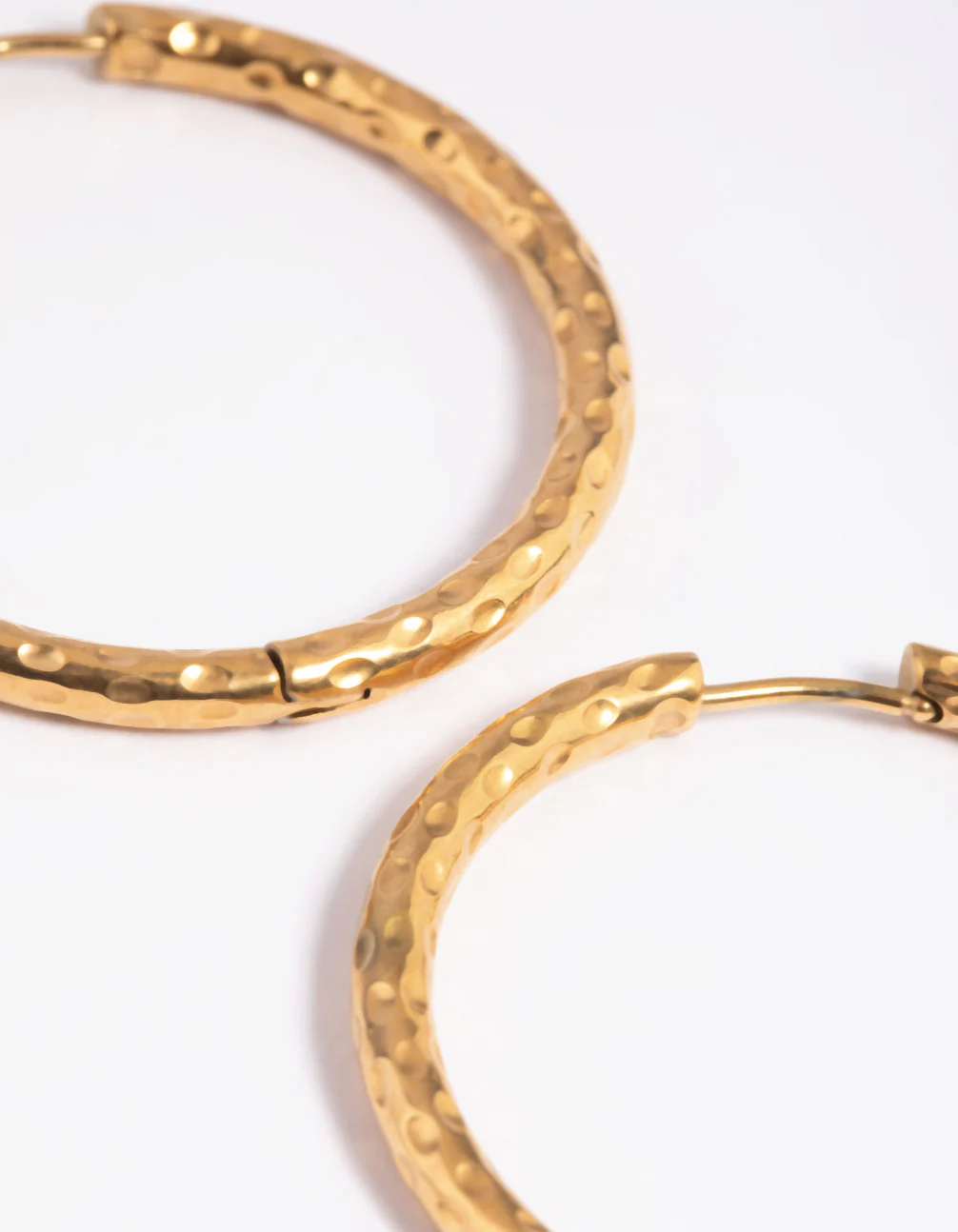 Gold Plated Stainless Steel Textured Large Huggie Hoop Earrings - Image 2