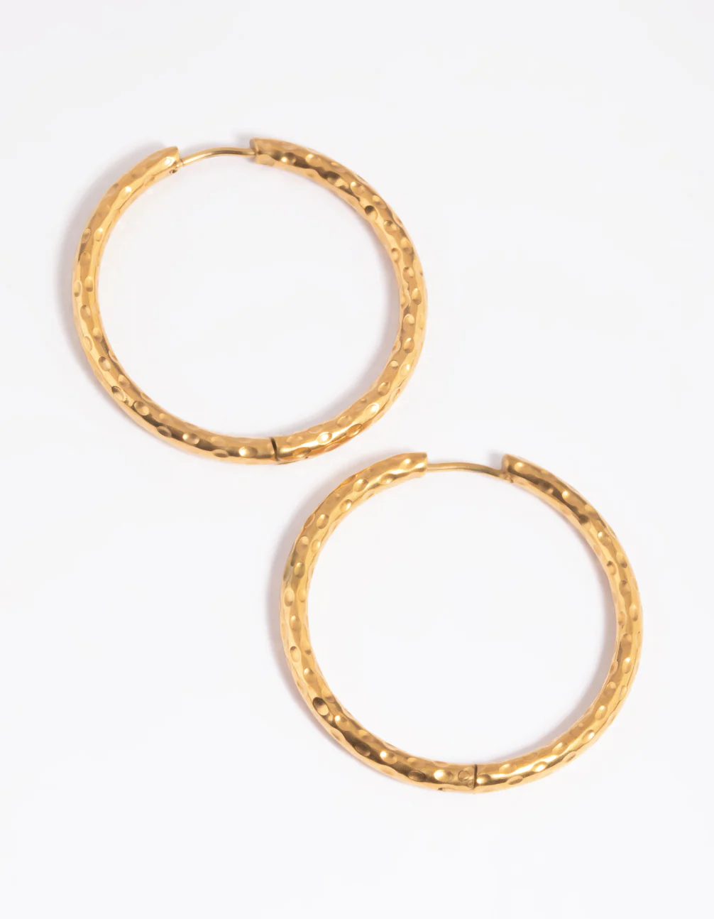 Gold Plated Stainless Steel Textured Large Huggie Hoop Earrings - Image 3