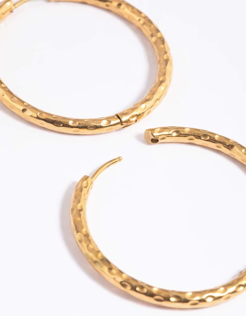 Gold Plated Stainless Steel Textured Large Huggie Hoop Earrings - Image 4
