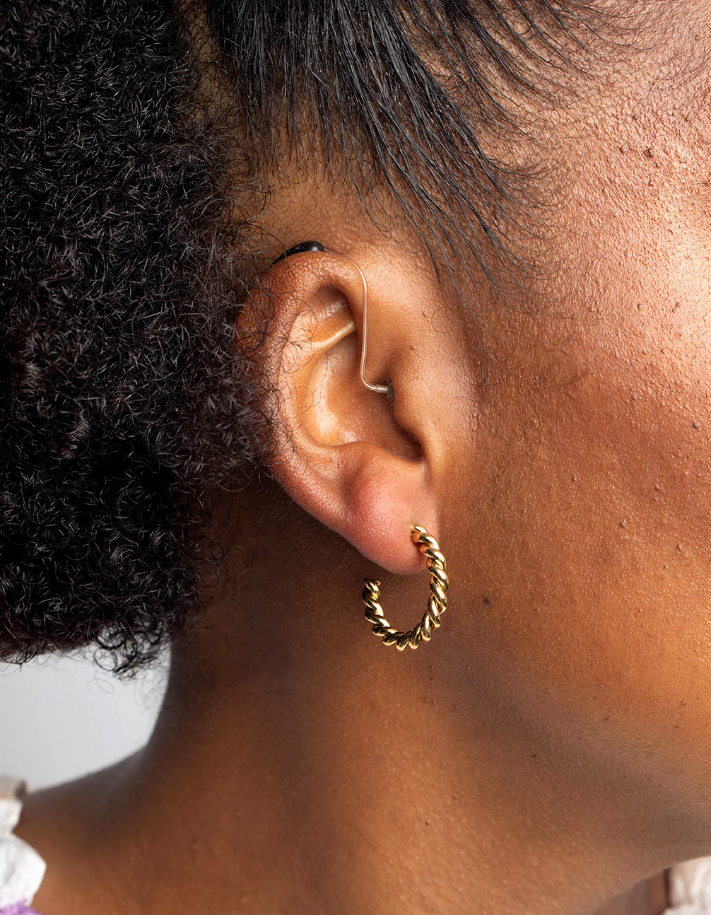 Waterproof Gold Plated Stainless Steel Twisted Hoop Earrings - Image 2