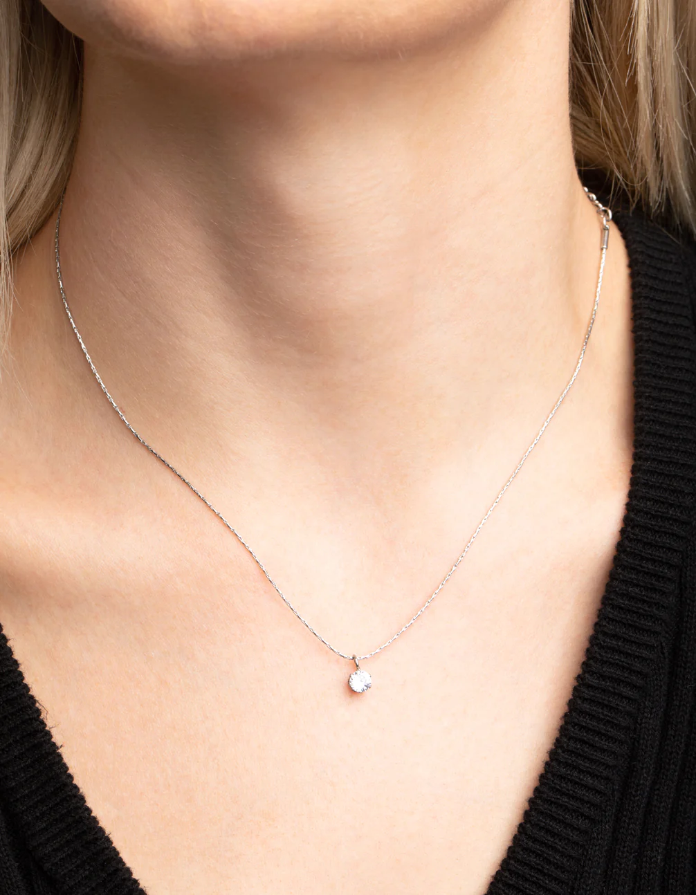 Waterproof Stainless Steel Cubic Zirconia Solitaire Necklace - Image 2