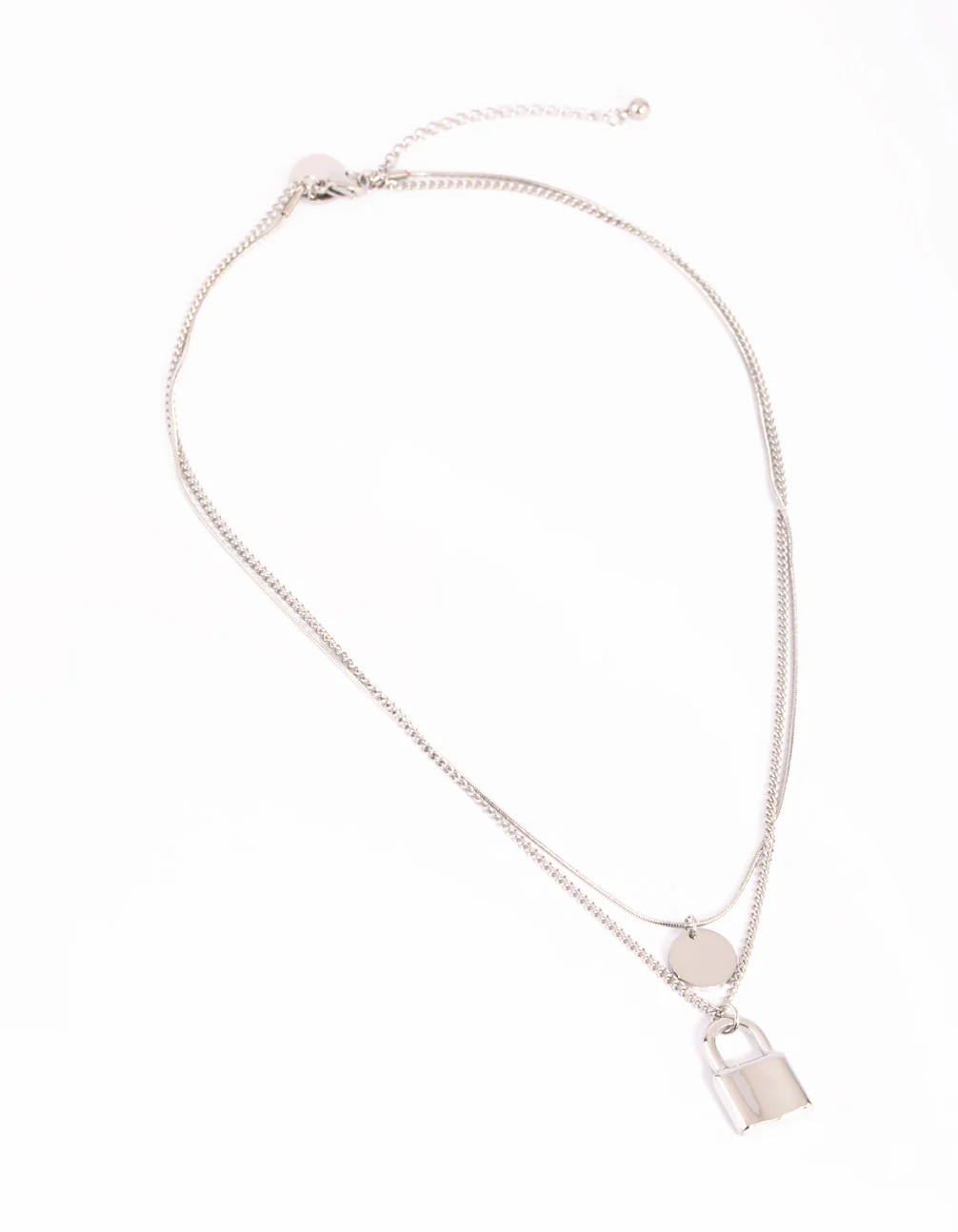 Waterproof Stainless Steel Disc & Padlock Layered Necklace - Image 3