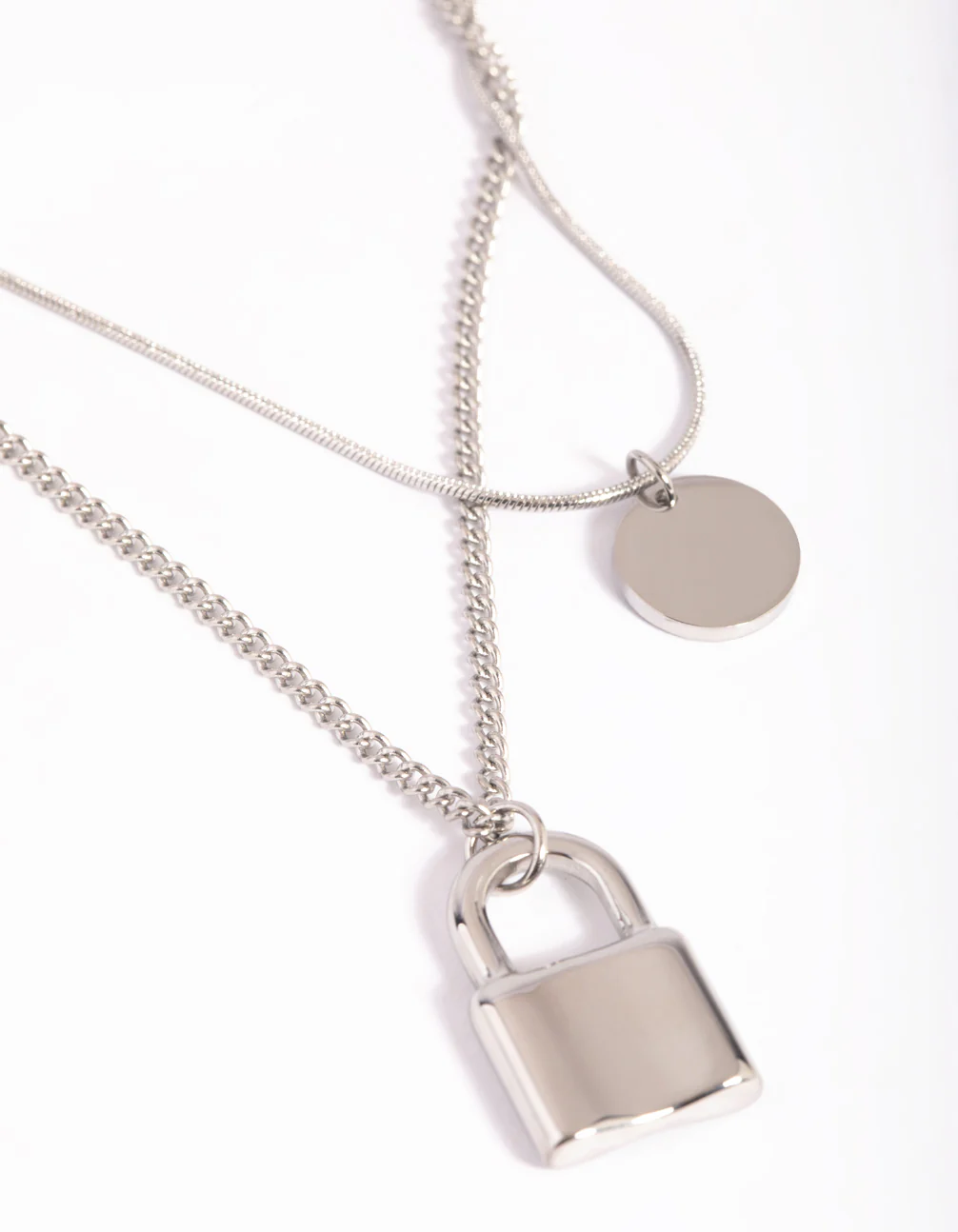 Waterproof Stainless Steel Disc & Padlock Layered Necklace - Image 4