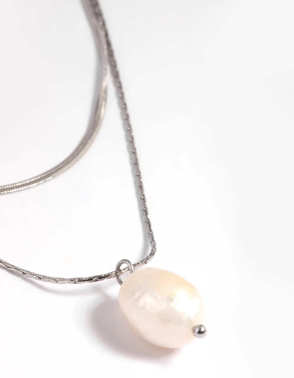 Surgical Steel Snake Chain & Freshwater Pearl Necklace - Image 4