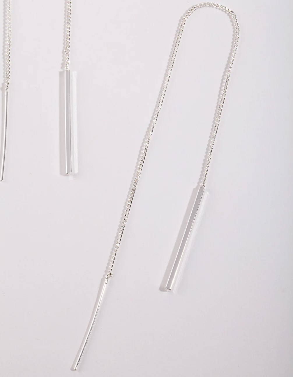 Silver Plated Chain Thread Thru Drop Earrings - Image 2