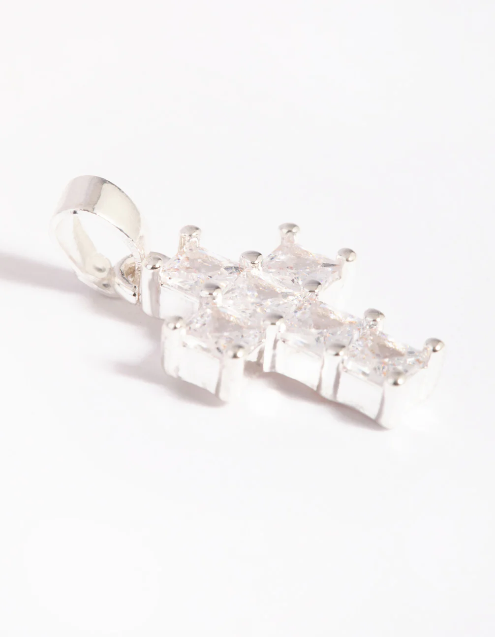 Silver Plated Cross Charm with Cubic Zirconia - Image 2