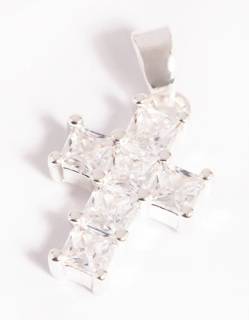 Silver Plated Cross Charm with Cubic Zirconia - Image 3