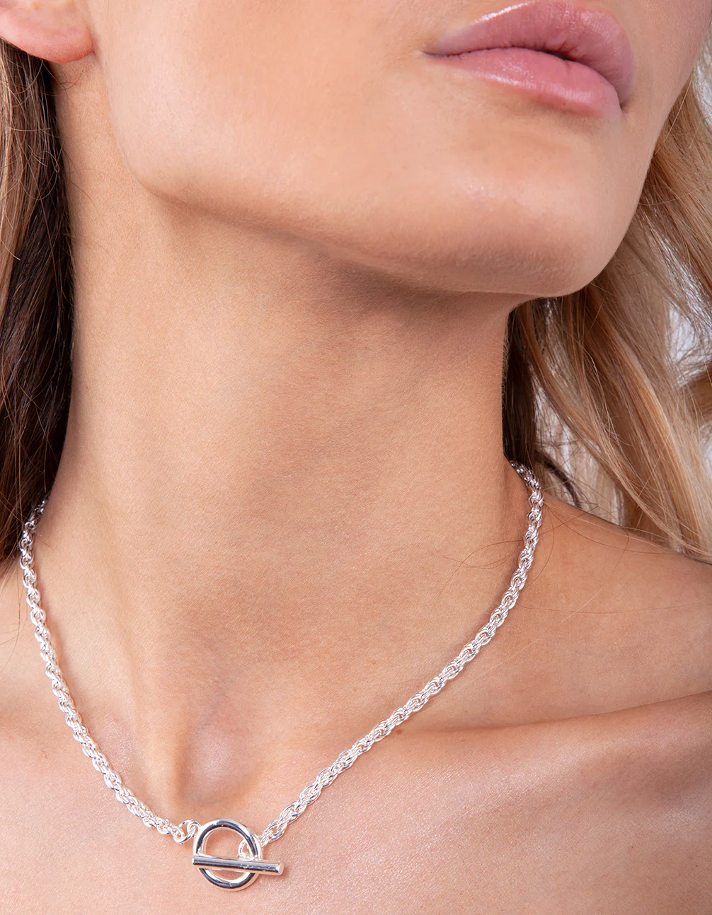 Silver Plated Rope Necklace with Front Clasp - Image 2