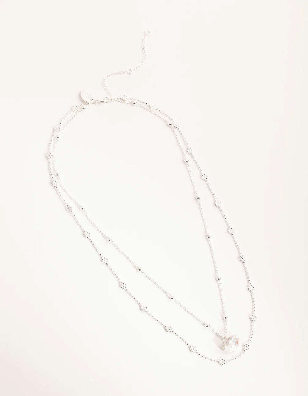 Silver Plated Mini Flower Ball & Pearl Drop Necklace - Image 2