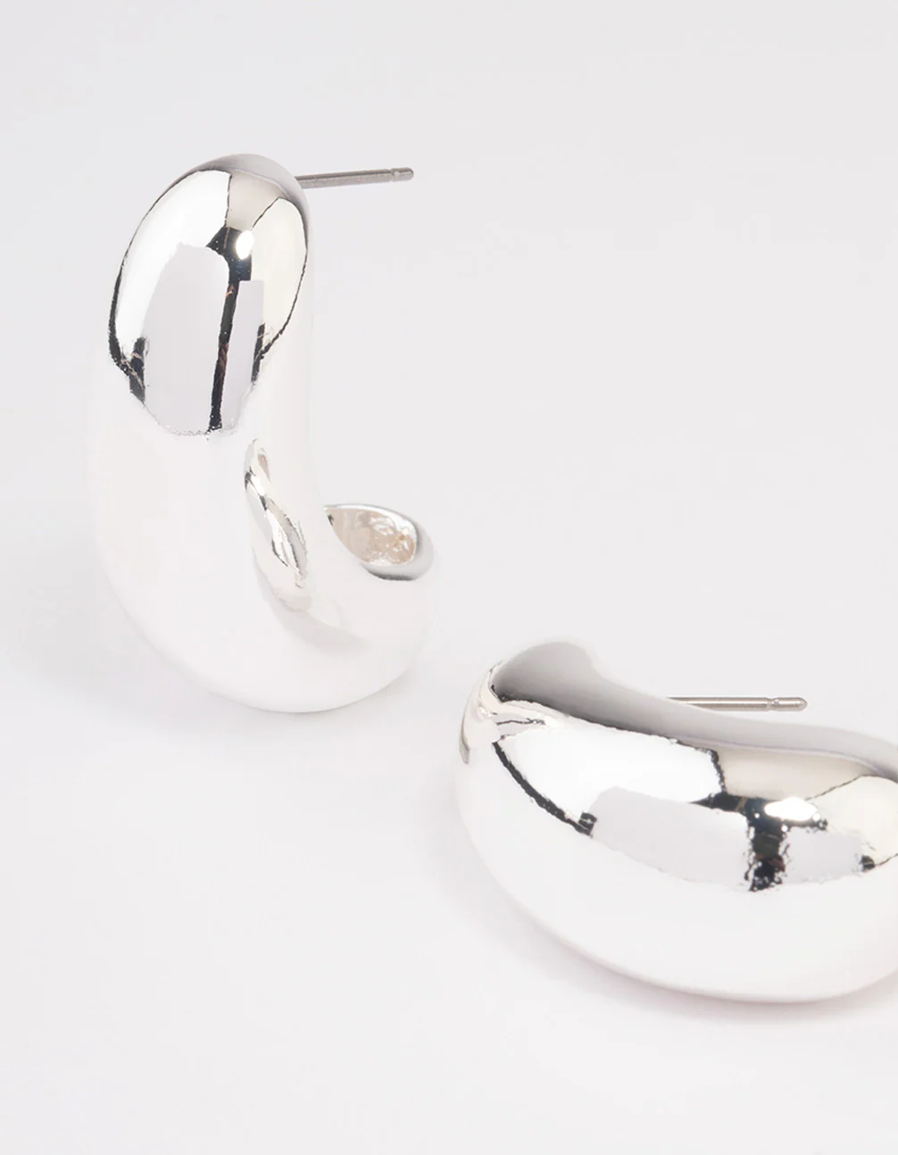 Silver Plated Small Bold Wide Hoop Earrings - Image 2