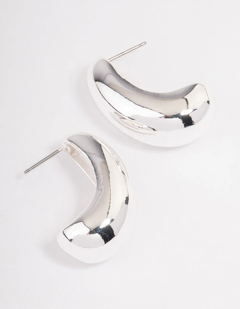 Silver Plated Small Bold Wide Hoop Earrings - Image 3
