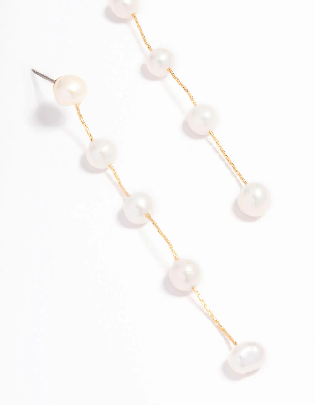 Gold Plated Freshwater Pearl Long Drop Earrings - Image 2
