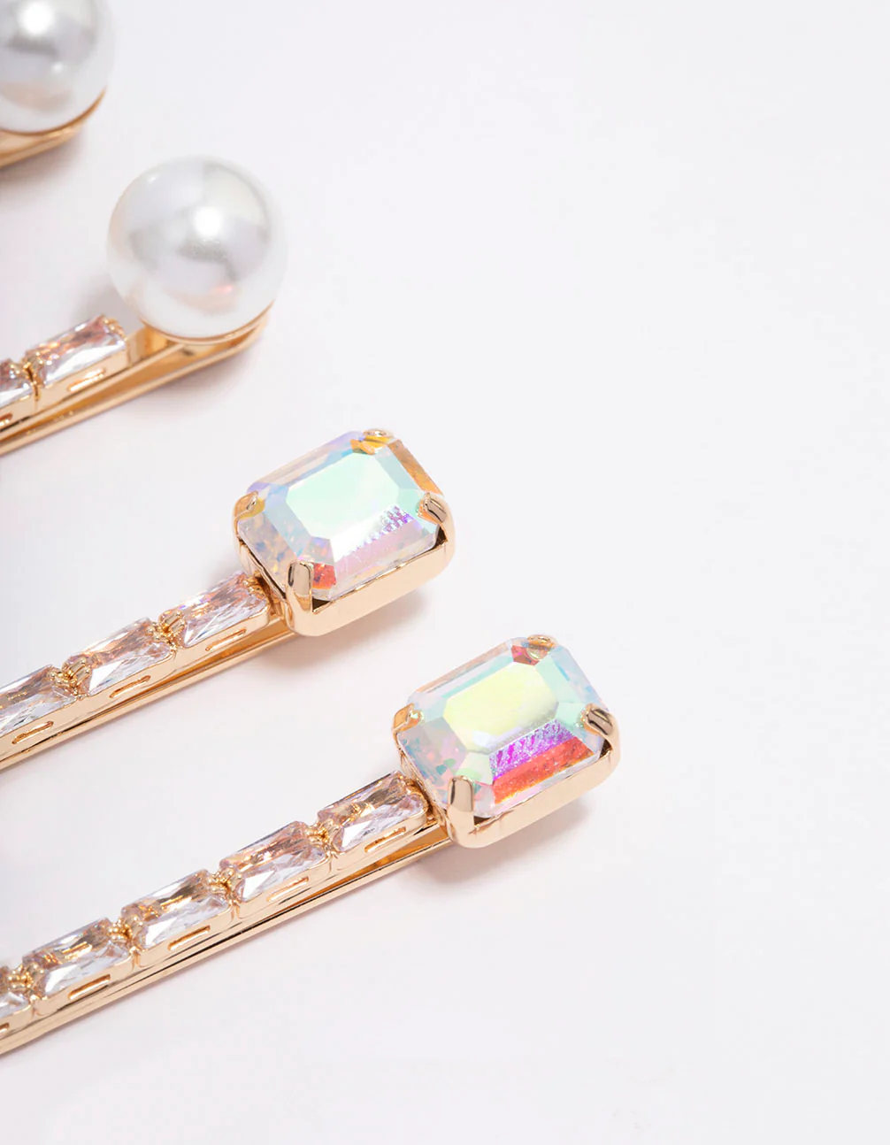 Gold Cubic Zirconia Baguette Freshwater Pearl Hair Clip - Image 2