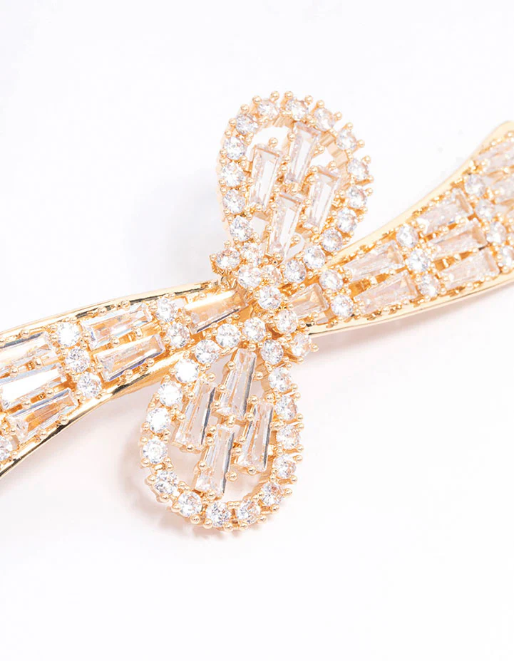 Gold Cubic Zirconia Bow Wave Hair Clip - Image 2