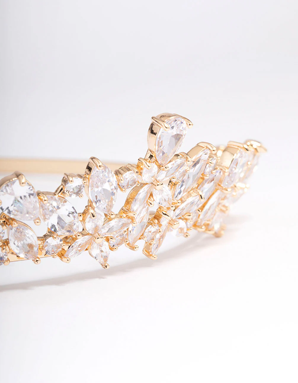 Gold Cubic Zirconia Mixed Marquise Floral Hair Crown - Image 3