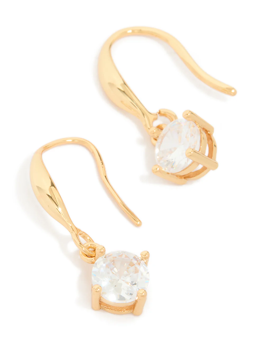 Gold Plated Cubic Zirconia Solitaire Hook Drop Earrings - Image 2