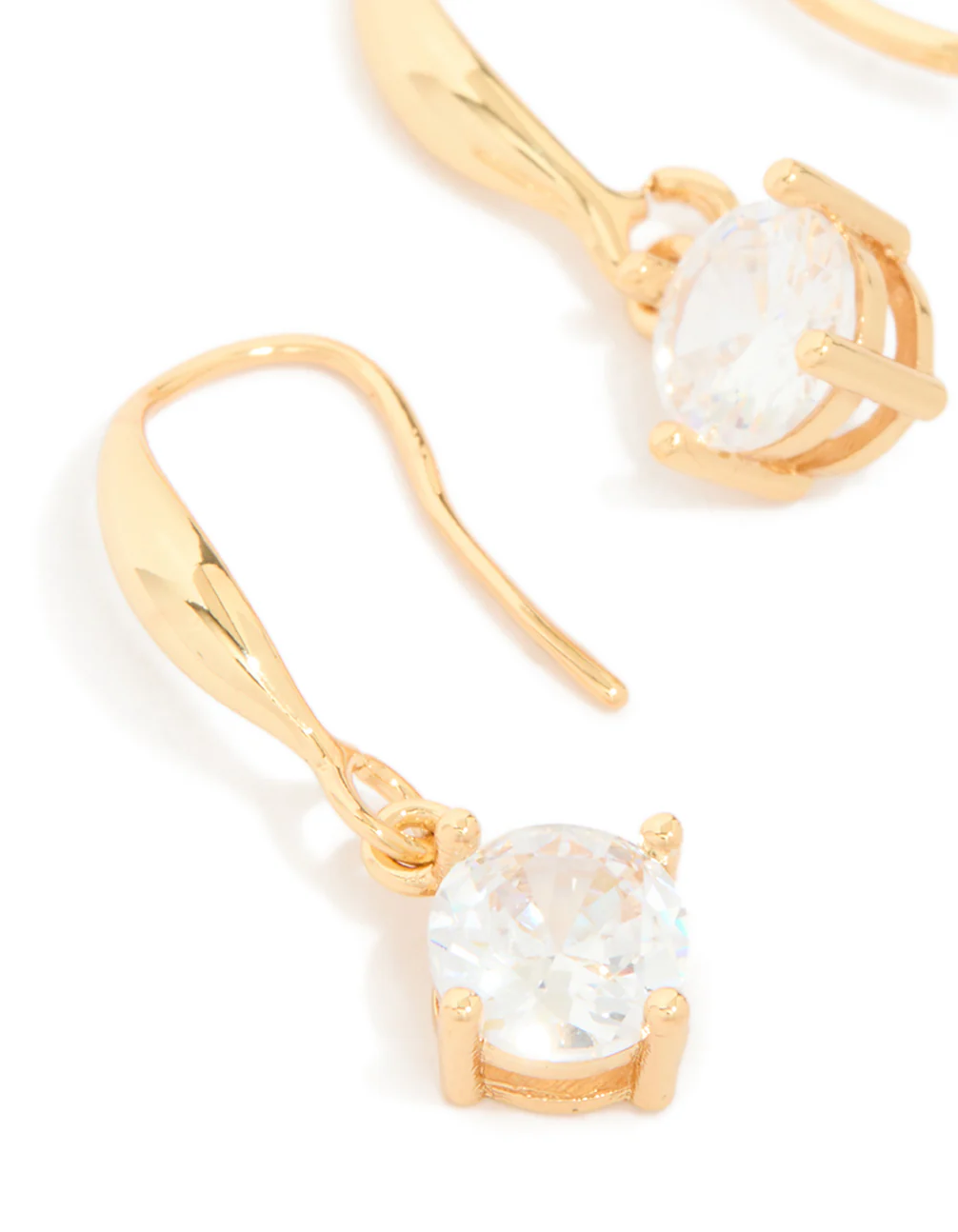 Gold Plated Cubic Zirconia Solitaire Hook Drop Earrings - Image 3