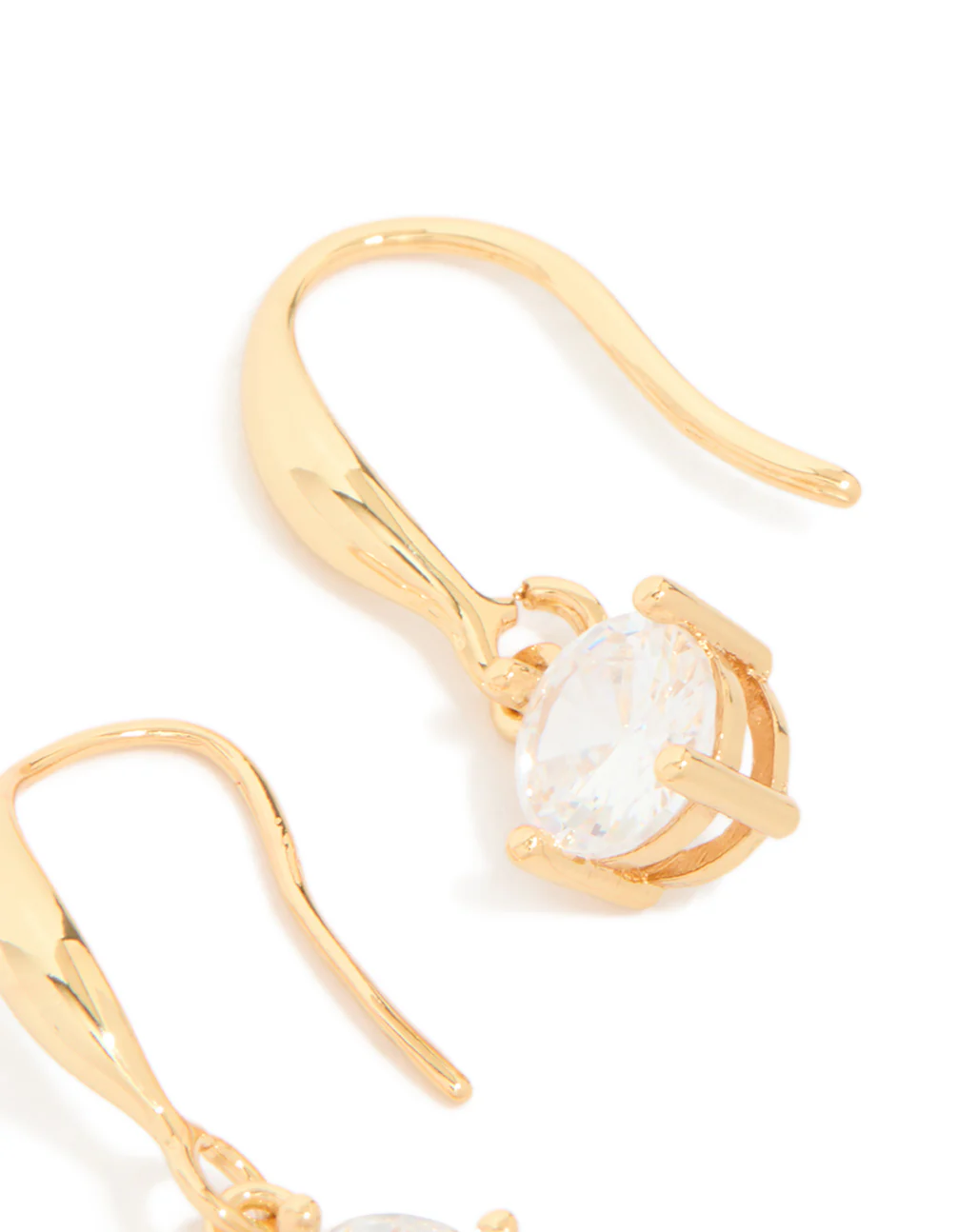 Gold Plated Cubic Zirconia Solitaire Hook Drop Earrings - Image 4