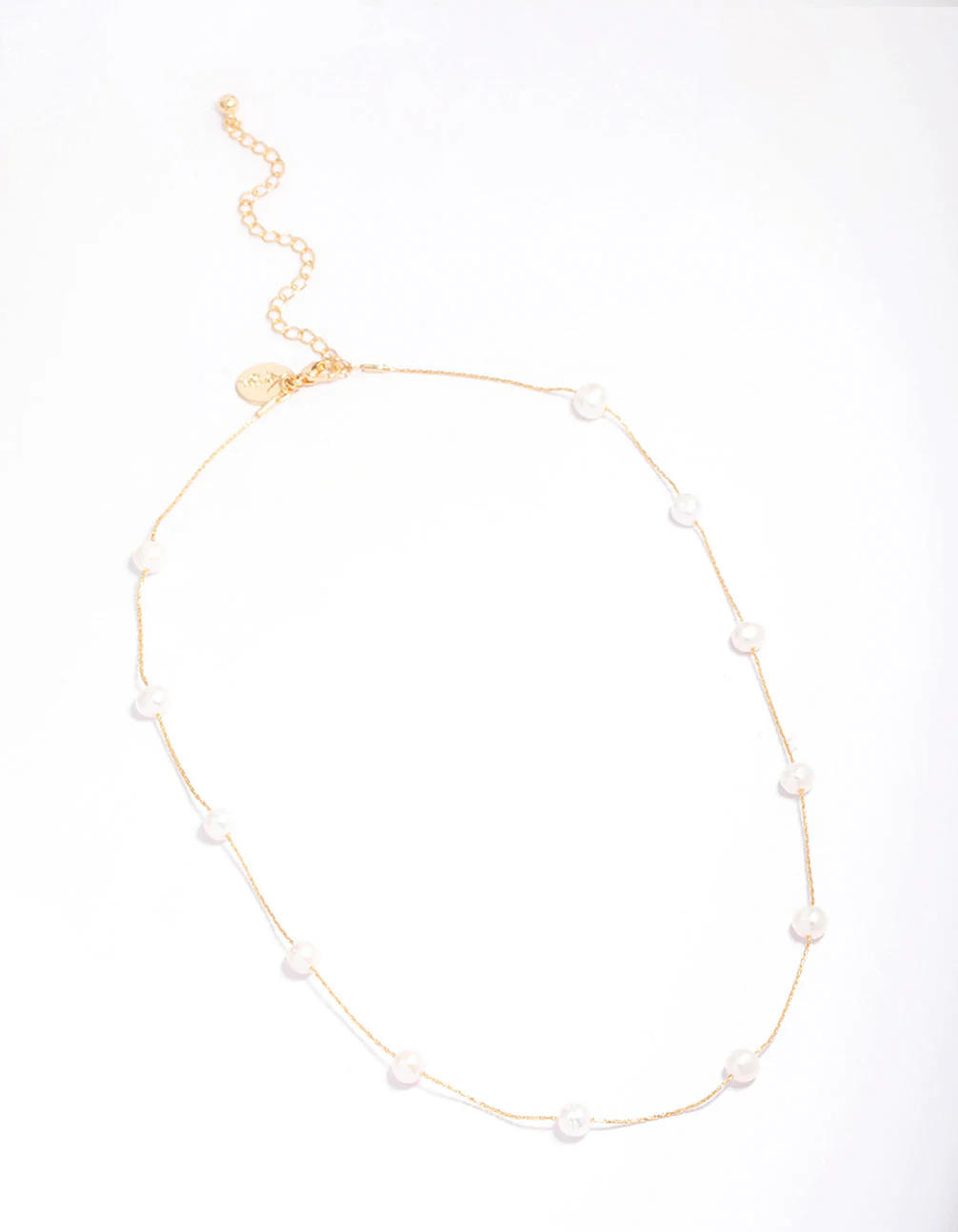 Gold Plated Freshwater Pearl Dotted Fine Short Necklace - Image 2