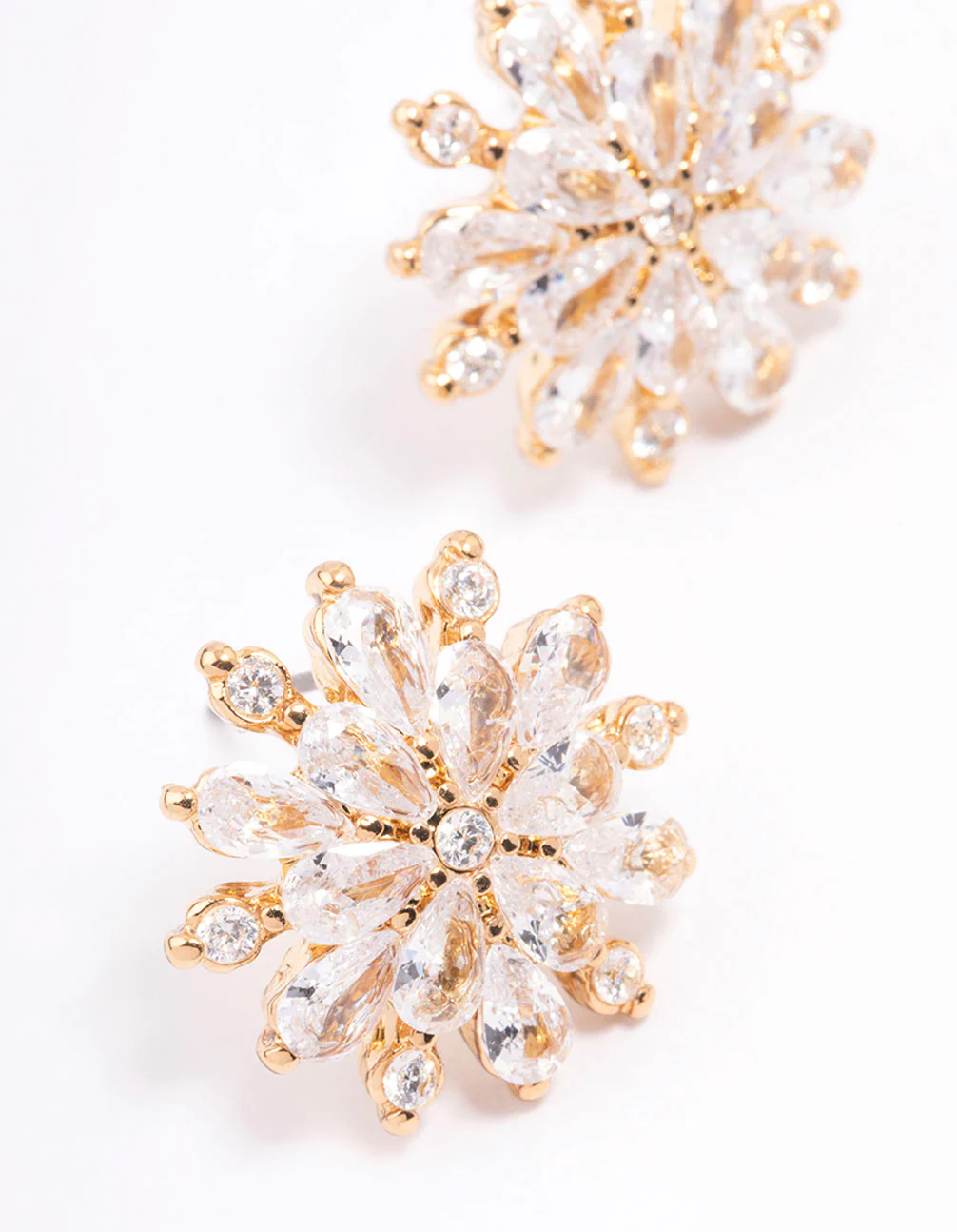 Gold Plated Large Round Floral Stud Earrings - Image 2