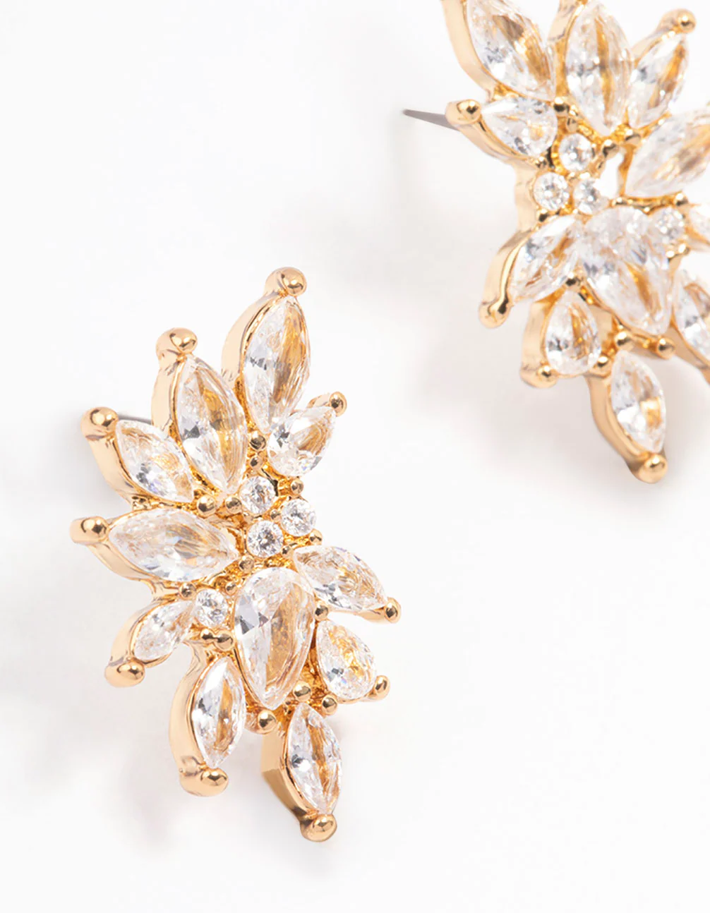 Gold Plated Marquise Fan Leaf Stud Earrings - Image 2