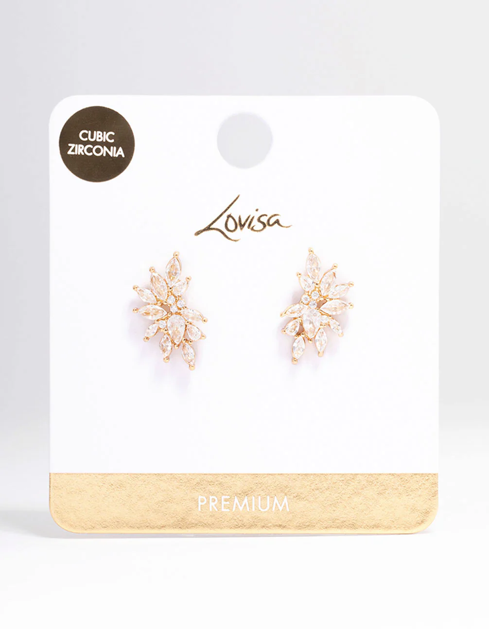 Gold Plated Marquise Fan Leaf Stud Earrings - Image 3