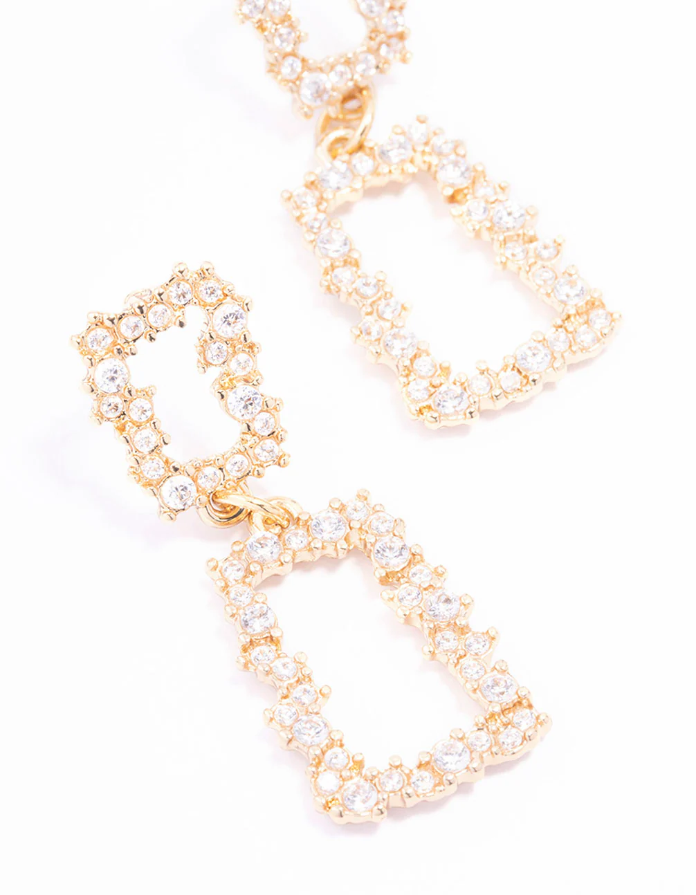 Gold Plated Rectangle Cubic Zirconia Cluster Drop Earrings - Image 2