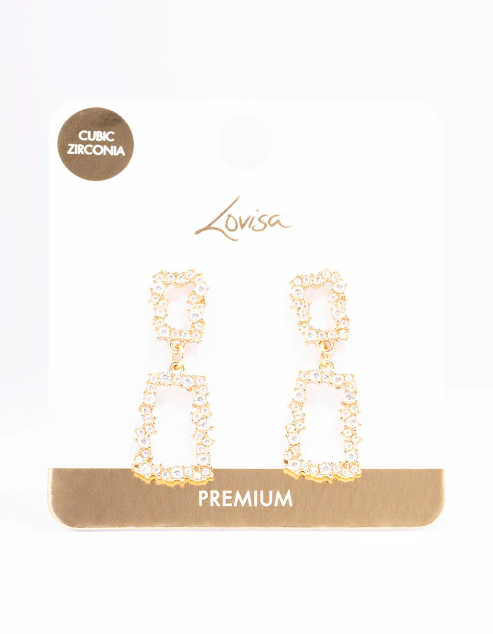 Gold Plated Rectangle Cubic Zirconia Cluster Drop Earrings - Image 3