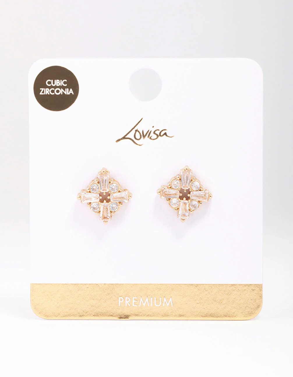 Gold Plated Round & Baguette Stud Earrings - Image 3